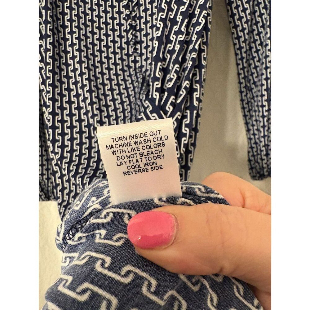 LunaChix Women's Blue Chain Print Bell Sleeve Tunic Dress Casual, sz M - Picture 6 of 9